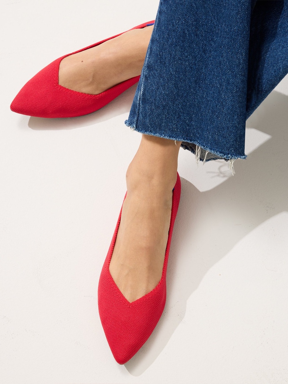 Rothy’s The Point Toe Flats Red Stretchy Knit Slip On Shoes Size 8